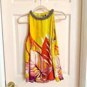 Yellow beaded Jennifer Lopez top